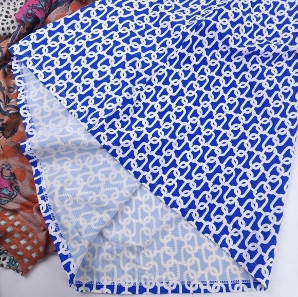 Jude Connally Blue and White Patterned Dress Sz L - Picture 8 of 16